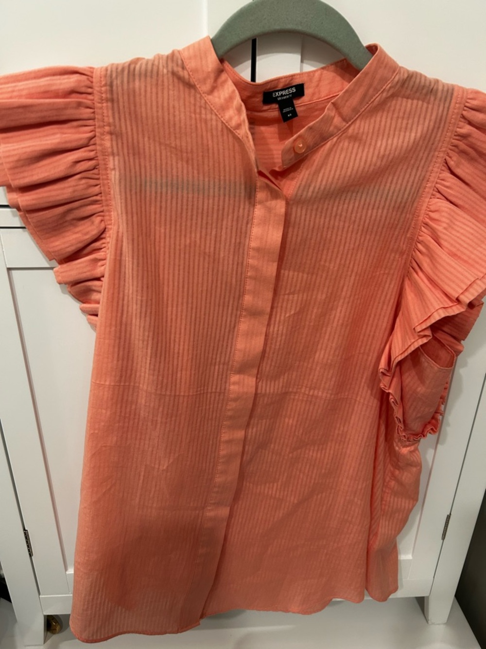 Express Coral Ruffle Sleeve Peplum Blouse